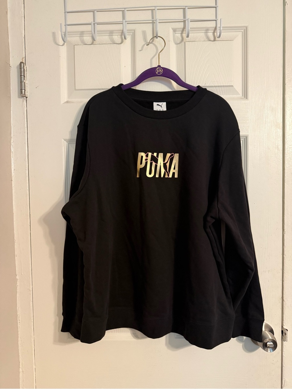 Puma Black Sweatshirt with Metallic Gold Logo and Pink Accent